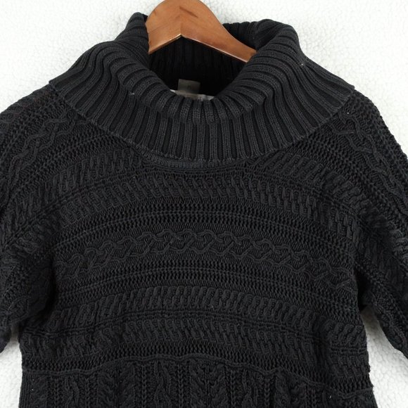 Peter Nygard Cable Knit Sweater Womens Medium Black Fisherman Turtle Neck - Picture 2 of 8